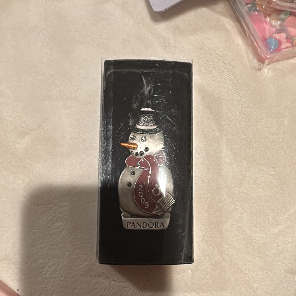 Pandora Festive Snowman Charm with Red and Silver Accents